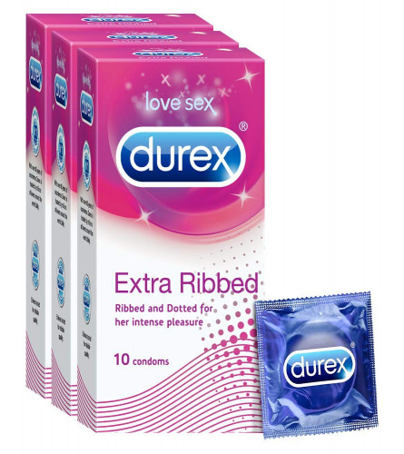 Durex Extra Ribbed Condoms for Men -10 Count (Pack of 3)
