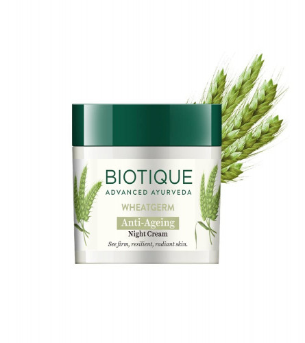 Biotique Wheat Germ Anti- Ageing Night Cream Reduces Fine Lines Lightens dark Spots