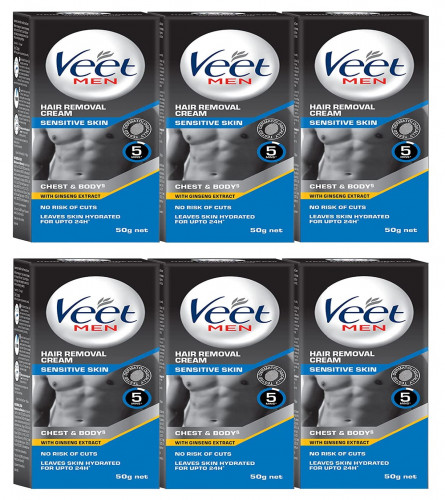 Veet Hair Removal Cream for Men Sensitive Skin 50 gm (Pack of 6)