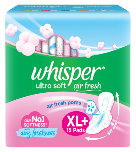 Whisper Ultra Soft Sanitary Pads For Women XL+ (Pack of 15)