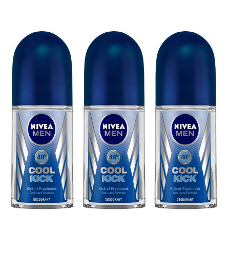 Nivea Cool Kick Deodorant Roll On for Men 50 ml (pack of 3)