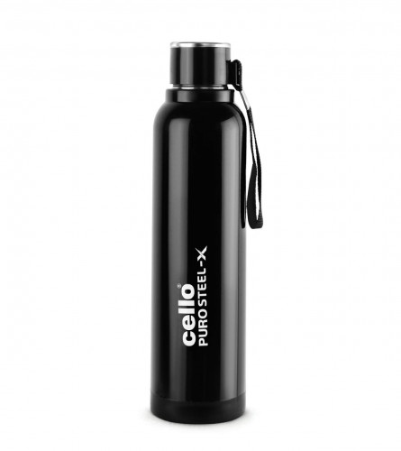Cello Puro Steel-X Benz Stainless Steel Water Bottle with Inner Steel and Outer Plastic , 730 ml (Black) (free shipping)