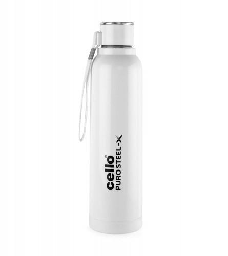 Cello Puro Steel-X Benz Water Bottle with Inner Stainless Steel and Outer Plastic (730 Ml, White), 1 Piece (free shipping)