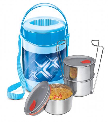 Milton Econa Deluxe 3 container Insulated Stainless Steel Lunch Box, Blue