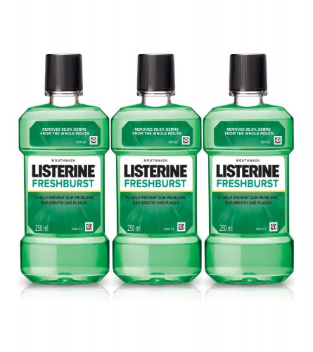 Listerine Fresh Burst Mouthwash Liquid 250 ml (Pack of 3)