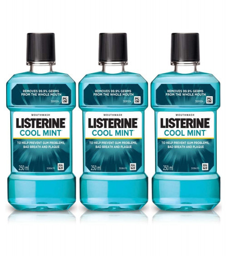 Listerine Cool Mint Mouthwash Liquid 250 ml (Pack of 3)