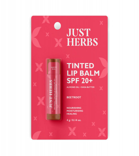 Just Herbs Tinted Lip Balm for Men & Women with SPF 20+ for Dark Lips to Lighten (Beetroot)