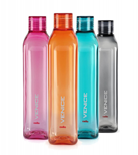 Cello Venice Plastic Water Bottle Set 1 L  Multicolour (Set of 4)