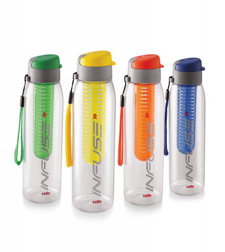 Cello Infuse Plastic Water Bottle 800 ml, Set Of 4, Multicolor (Fs)