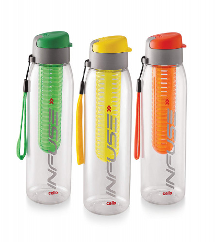Cello Infuse Plastic Water Bottle 800 ml, Set Of 3, Multicolor (Fs)