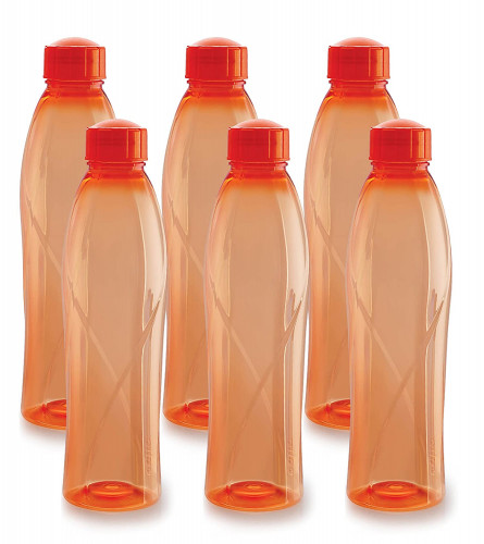 Cello Texas Plastic Pet Bottle 1 Litre, Set of 6, Orange (Fs)