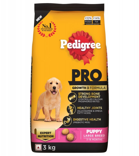 Pedigree PRO Puppy (3-18months) Dry Dog Food for Large Breed Dog, 3kg Pack (Free shipping worldwide)