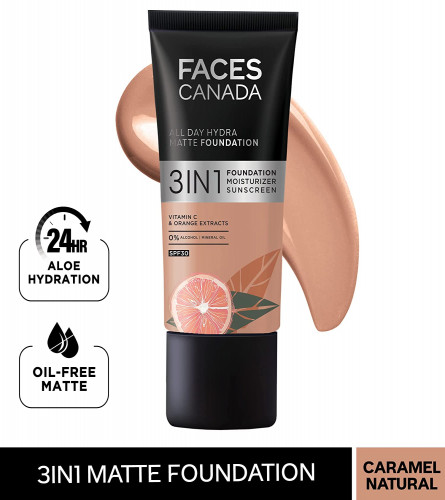 FACESCANADA All Day Hydra Matte 3-in-1 Foundation - Caramel Natural 25ml (Pack Of 2)