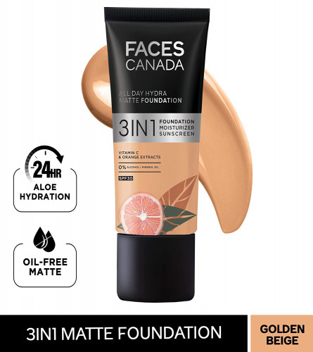 FACESCANADA All Day Hydra Matte 3-in-1 Foundation - Golden Beige 25ml (Pack Of 2)