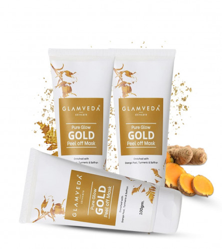 Glamveda Pure Glow Gold Peel Off Mask Enriched With Orange Peel,Turmeric & Saffron