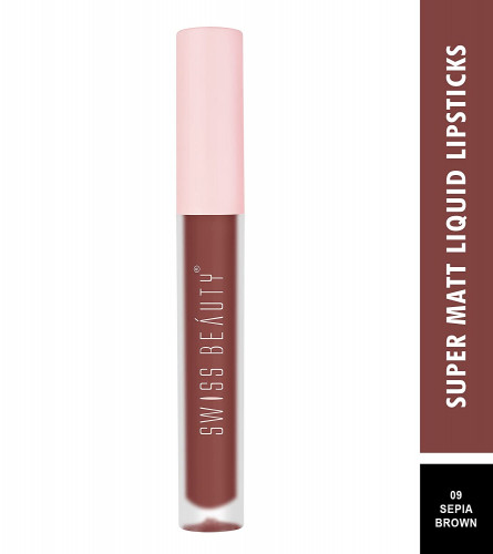 Swiss Beauty Super Matte Non Transfer Long Lasting Liquid Lipstick - Sepia Brown