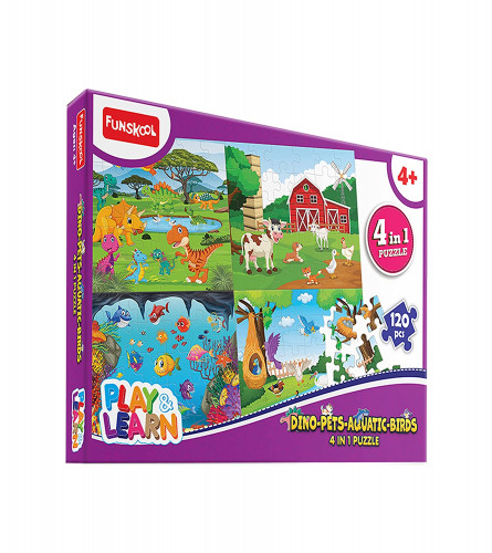 Funskool Play & Learn-Dino-Pets-Aquatic-Birds 4in1,Educational,4x30 Pieces,Puzzle