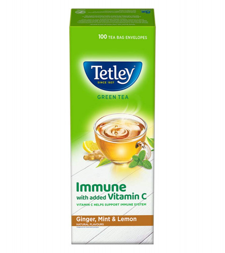 Tetley Ginger, Mint & Lemon Flavored Green Tea Immune with Added Vitamin C 100 Tea Bags, Free ship
