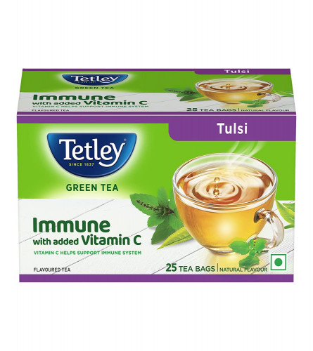 Tetley Green Tea Immune Tulsi With Added Vitamin C Natural Flavour 25 Tea Bag X 2 PACK , Free ship