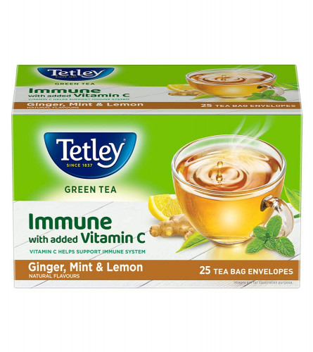 Tetley Ginger, Mint & Lemon Flavored Green Tea  25 Tea Bags X 2 PACK , Free shipping worldwide