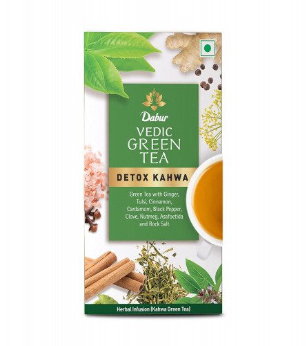 Dabur Vedic Green Tea, Detox Kahwa, 25 Teabags 8 Real Ayurvedic Herbs and Rock Salt (Free shipping)