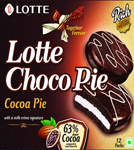Lotte Choco Pie Cocoa Pie with a Milk Creme Signature, 336g (12 Packs x 28g Each)Free Shipping World