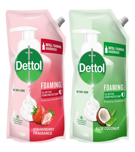 Dettol Foaming Handwash Refill Combo- Strawberry & Aloe coconut, (Pack of 2-700ml each)| Rich Foam