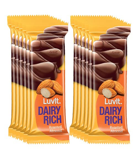 LuvIt Dairy Rich Roasted Almond Chocolates Bar 39 gm (Pack of 12)