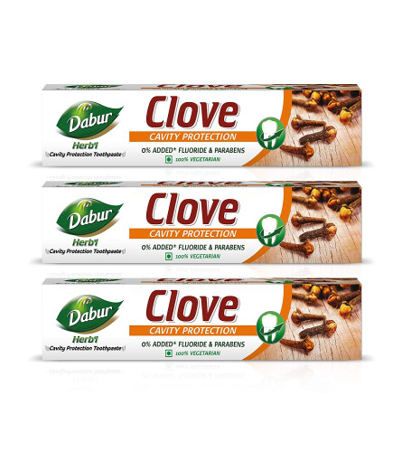 Dabur Herb'l Clove Cavity Protection Toothpaste - 600g (200g x 3| No added Fluoride & Parabens ,