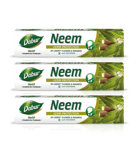 Dabur Herb'l Neem Germ Protection Toothpaste - 600g (200g x 3) No Added Flourides & Parabens