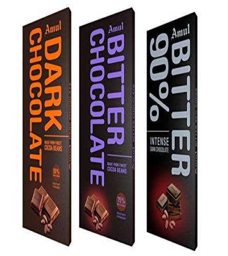 Amul Dark Chocolate: Assorted Pack of 55%,75% and 90% , 150 GM EACH  (Free Shipping Worldwide)