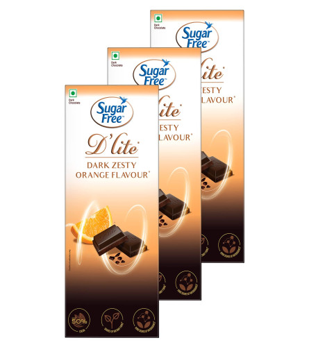 Sugar Free D'lite Zesty Orange Flavour Dark Chocolate Bar, 40g (Pack of 3) (Free Shipping Worldwide)