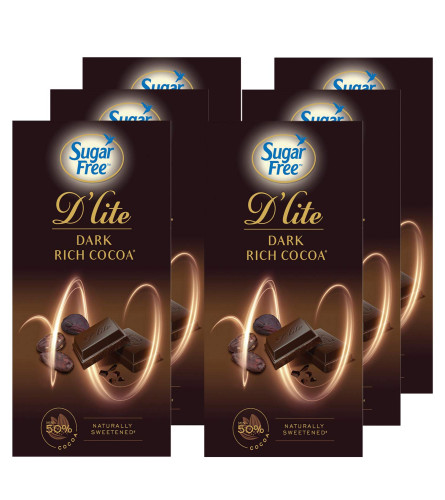 Sugar Free D'lite Rich Cocoa Dark Chocolate Bar, 40g (Pack of 6) (Free Shipping Worldwide)