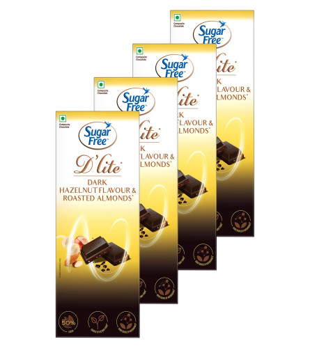 Sugar Free D'lite Hazelnut & Almonds Dark Chocolate Bar, 80g (Pack of 4) (Free Shipping Worldwide)