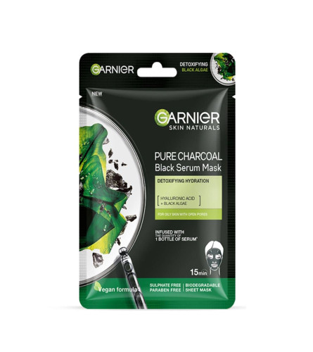 Garnier Skin Naturals, Face Mask, Hydrating & Detoxifying, Black Serum Mask Pure Charcoal