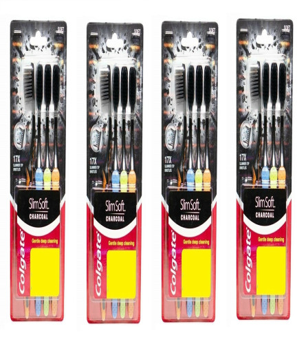 Colgate Slim Soft Charcoal Toothbrush - 4 Pcs (Pack of 4)