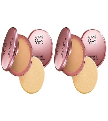 Lakme 9 to 5 Primer with Matte Powder Foundation Compact, Silky Golden