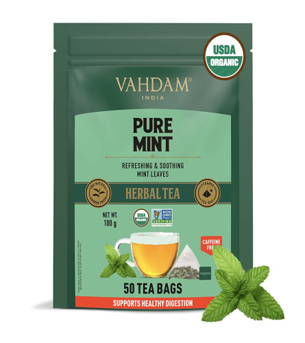 VAHDAM Organic Spearmint Tea with Peppermint, Green Tea Weight Loss 50 Tea Bags