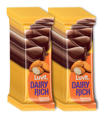LuvIt Dairy Rich Roasted Almond Chocolates Bar | Delicious | Rich | Smooth | Multipack | Pack of 24