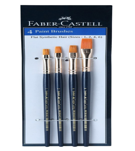 Faber-Castell Synthetic Hair Flat Assorted Paint Brush, Set of 4 Navy Blue