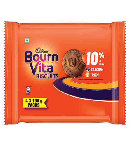 Cadbury Bournvita Biscuits New and Improved Chocolatey Cookies, Tiffin Pack, 400 g  Free Shipping