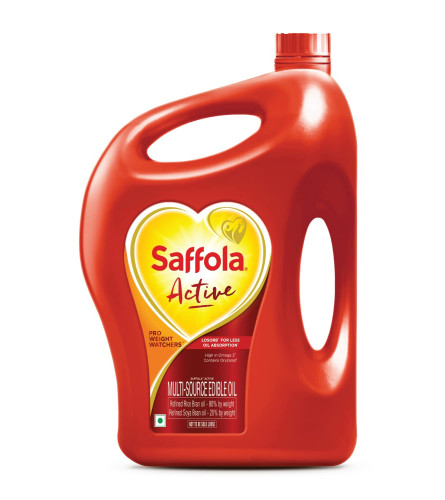 Saffola Active Refined Oil|Blend of Rice Bran Oil & Soyabean Oil|Cooking Oil Edible Oil 5 litre Jar
