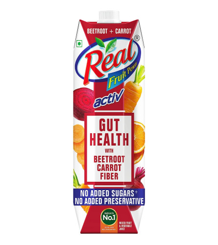 Real Activ Beetroot Carrot Fruit Juice - 1L No Added Sugars, No Added Preservatives For Good Health