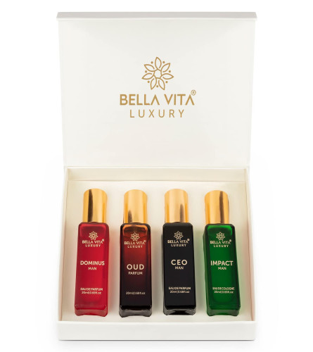 Bella Vita Luxury Man Perfume Gift Set 4x20 ML for Men with Dominus, Oud, CEO, Impact Perfume|Woody,