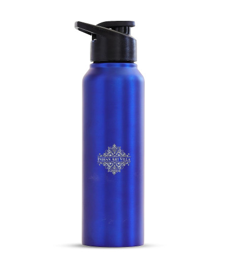 INDIAN ART VILLA Stainless Steel Flat Design Water Bottle With Sipper Cap Colour- Blue Matt, Volume- 1000 ML