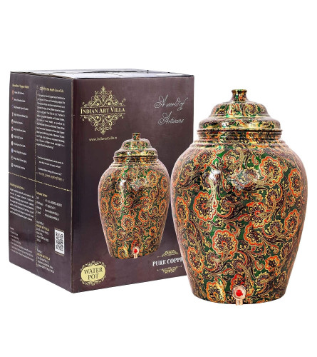Indian Art Villa Printed Design Copper Water Dispenser Pot Matka