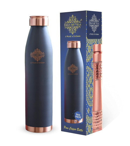 INDIAN ART VILLA Pure Copper Lacquer Coated Gray Silk Finish Water Bottle