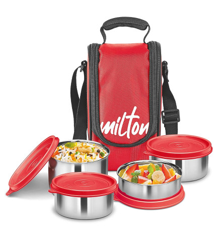 Milton Tasty 4 Stainless Steel Lunch Box with 4 Containers (200 ml, 320 ml, 320 ml, 500 ml) Fs