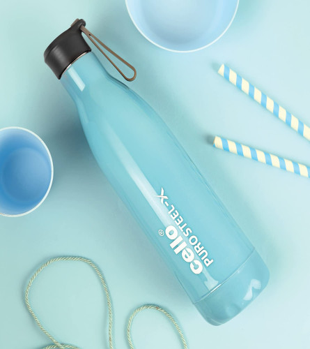 Cello Puro Steel-X Neo 900 Cold Water Bottle with Inner Steel and Outer Plastic- Blue 730 ml (Fs)