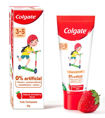 Colgate Toothpaste for Kids (3-5 years), Natural Strawberry Flavour 80 gm X 2  Tube